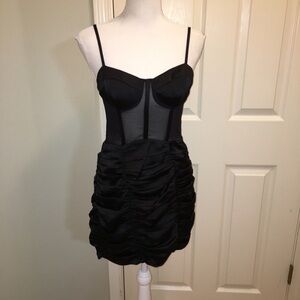ZARA Sheer Mesh Corset Ruched Mini Dress